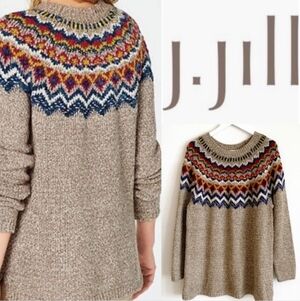 J. Jill Fair Isle Cotton Tunic Sweater sz XL Fisherman